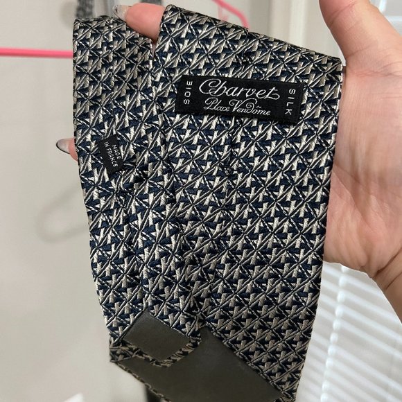 Charvet Place Vendôme Black/White Patterned Soie Silk Mens Neck Tie - Picture 4 of 9